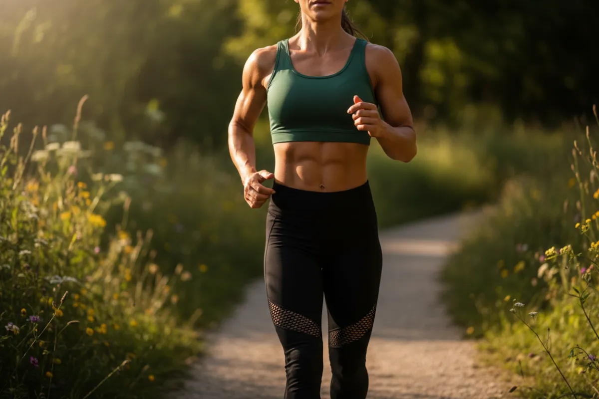 Woman in workout gear outside